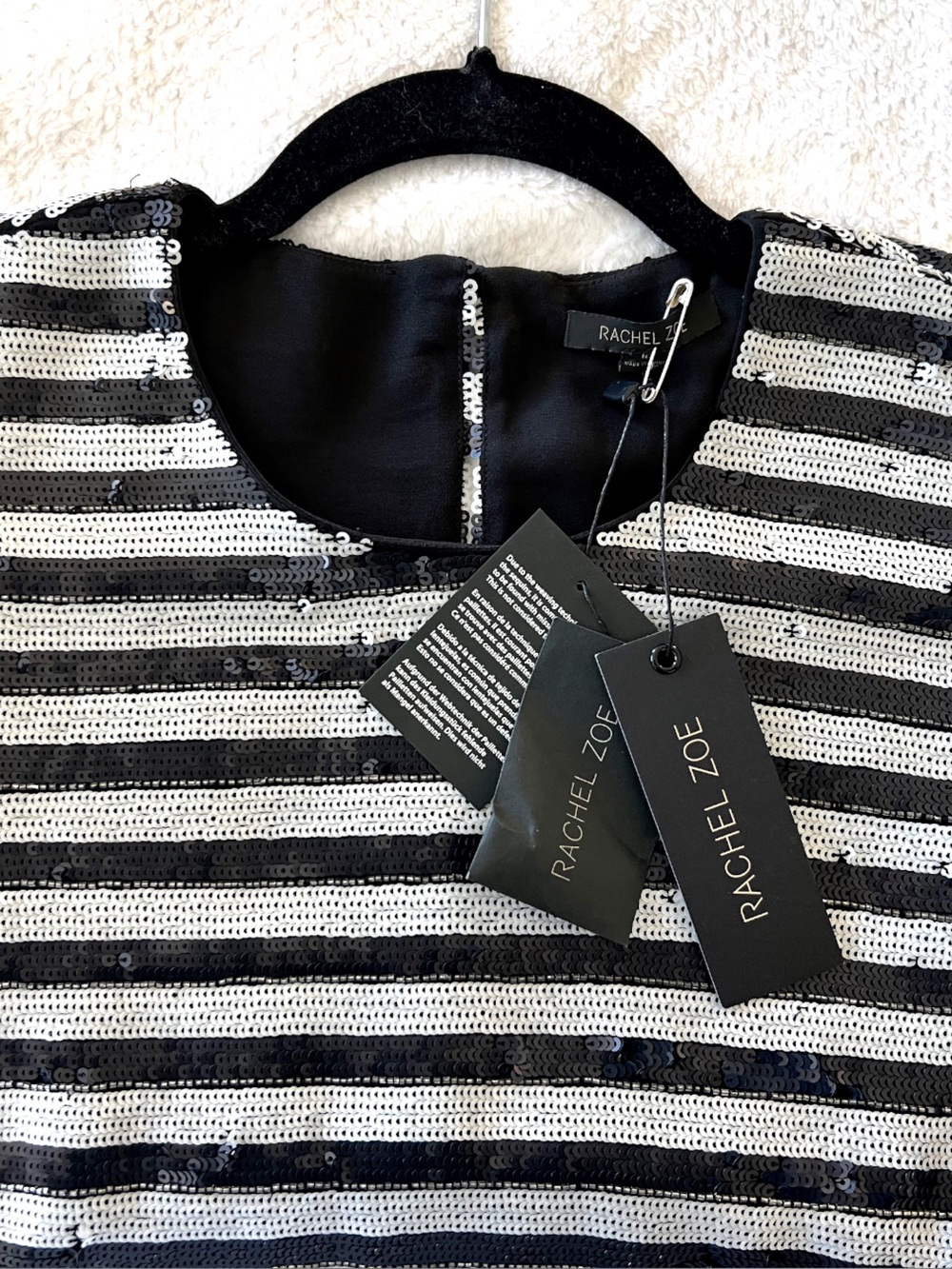 Rachel Zoe Black and White Sequin Striped Shell